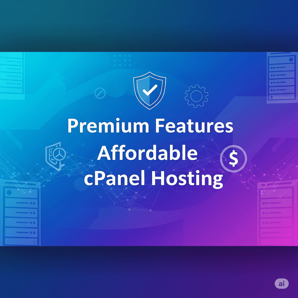 A graphic banner for MyglobalHOST's affordable cPanel hosting, with icons for security, features, and pricing.