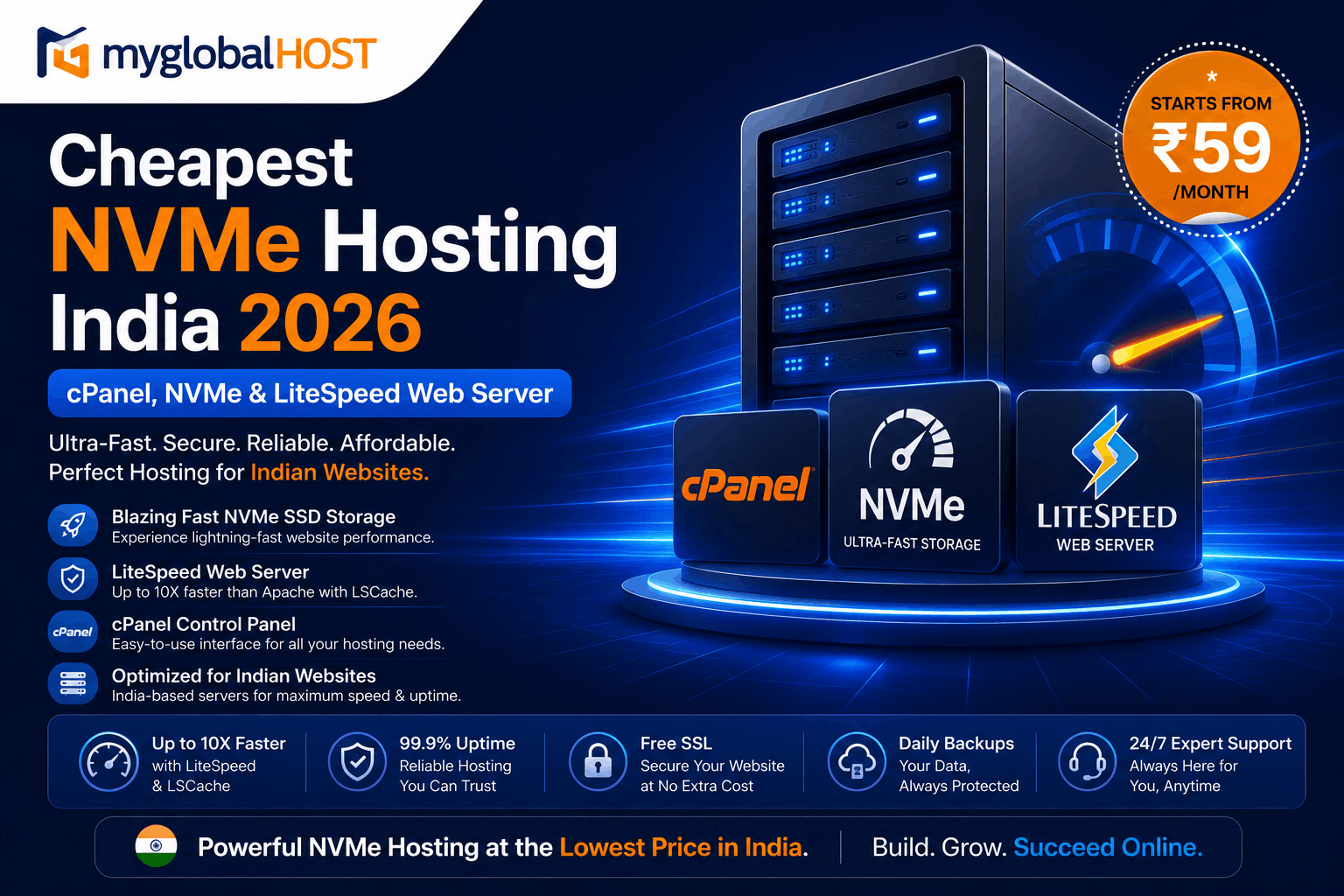 Cheapest NVMe Hosting India 2026 1 Cheapest NVMe Hosting India 2026 | myglobalHOST
