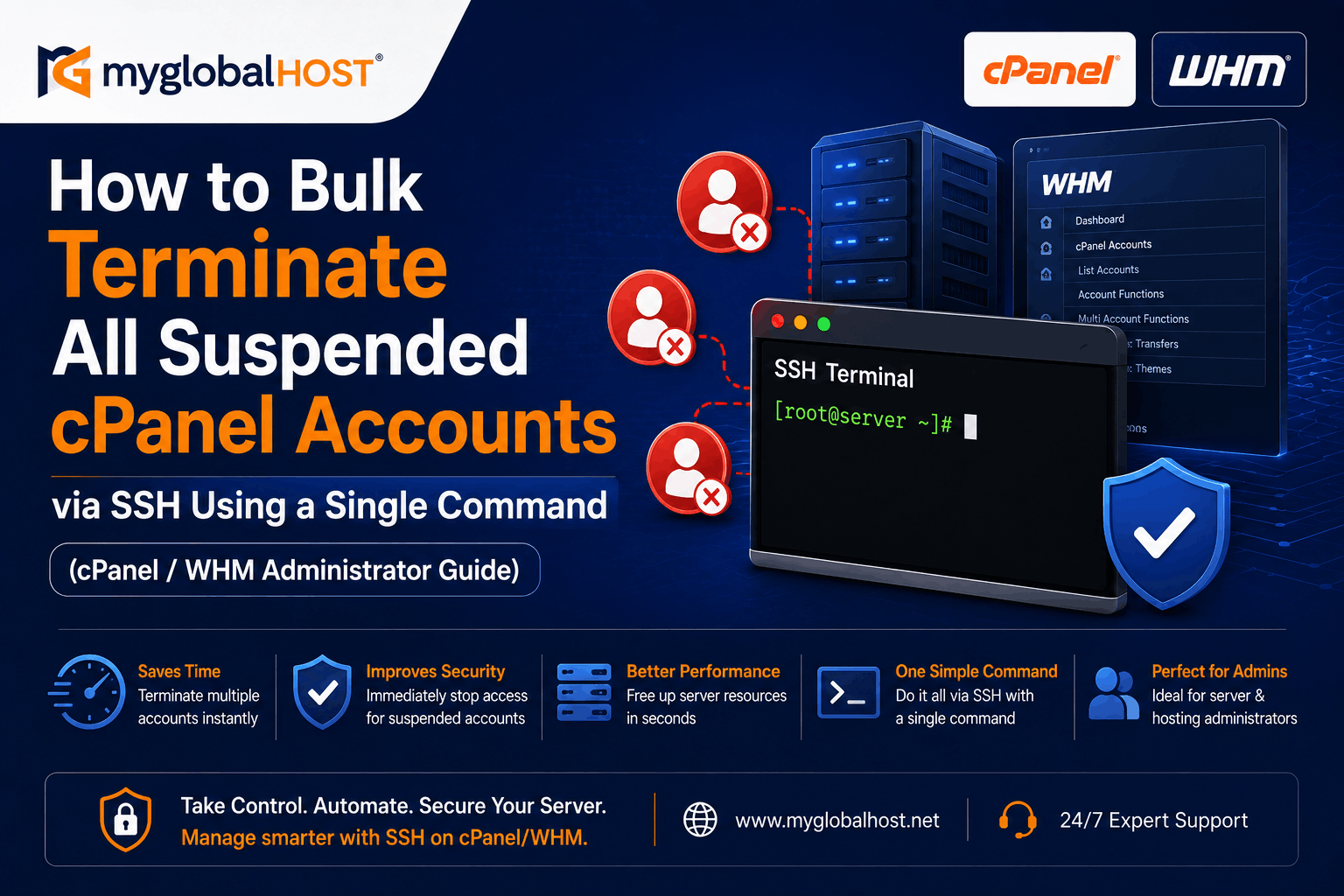 How to Bulk Remove All Suspended cPanel Accounts via SSH 1 How to Bulk Remove All Suspended cPanel Accounts via SSH | myglobalHOST